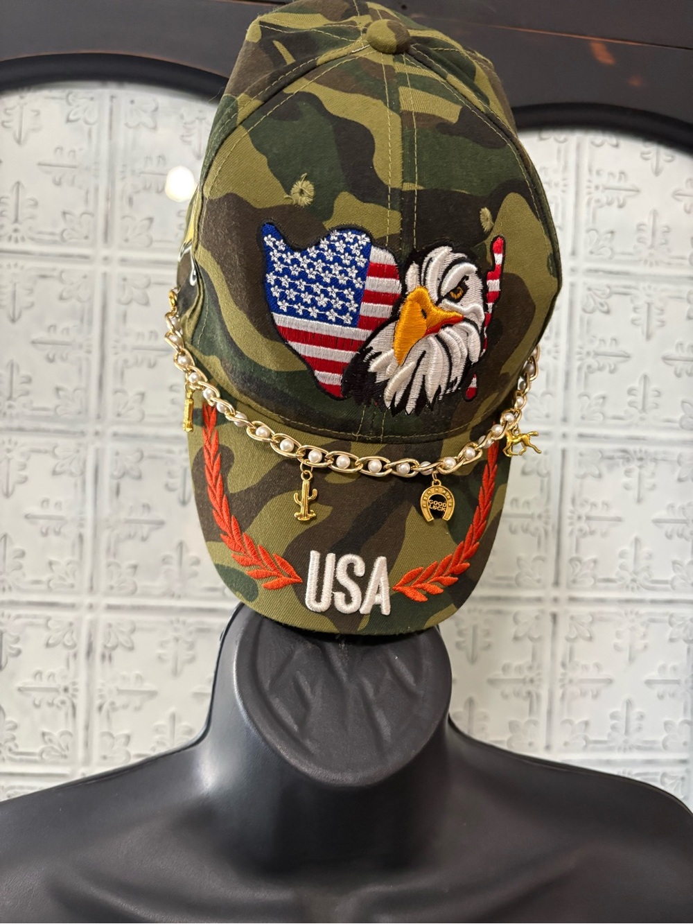 Upcycled Camo Eagle America hat